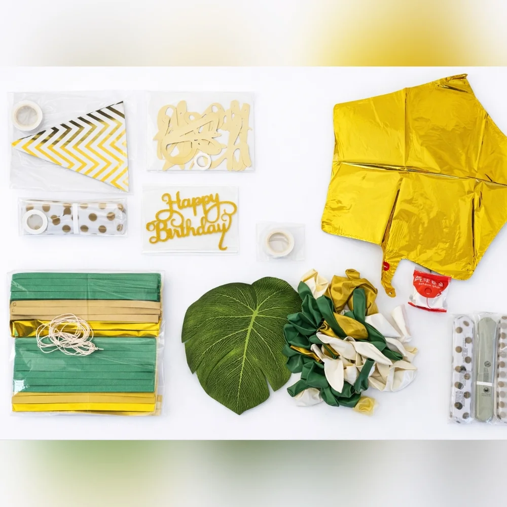 Gold and Green Party Decoration Set Birthday